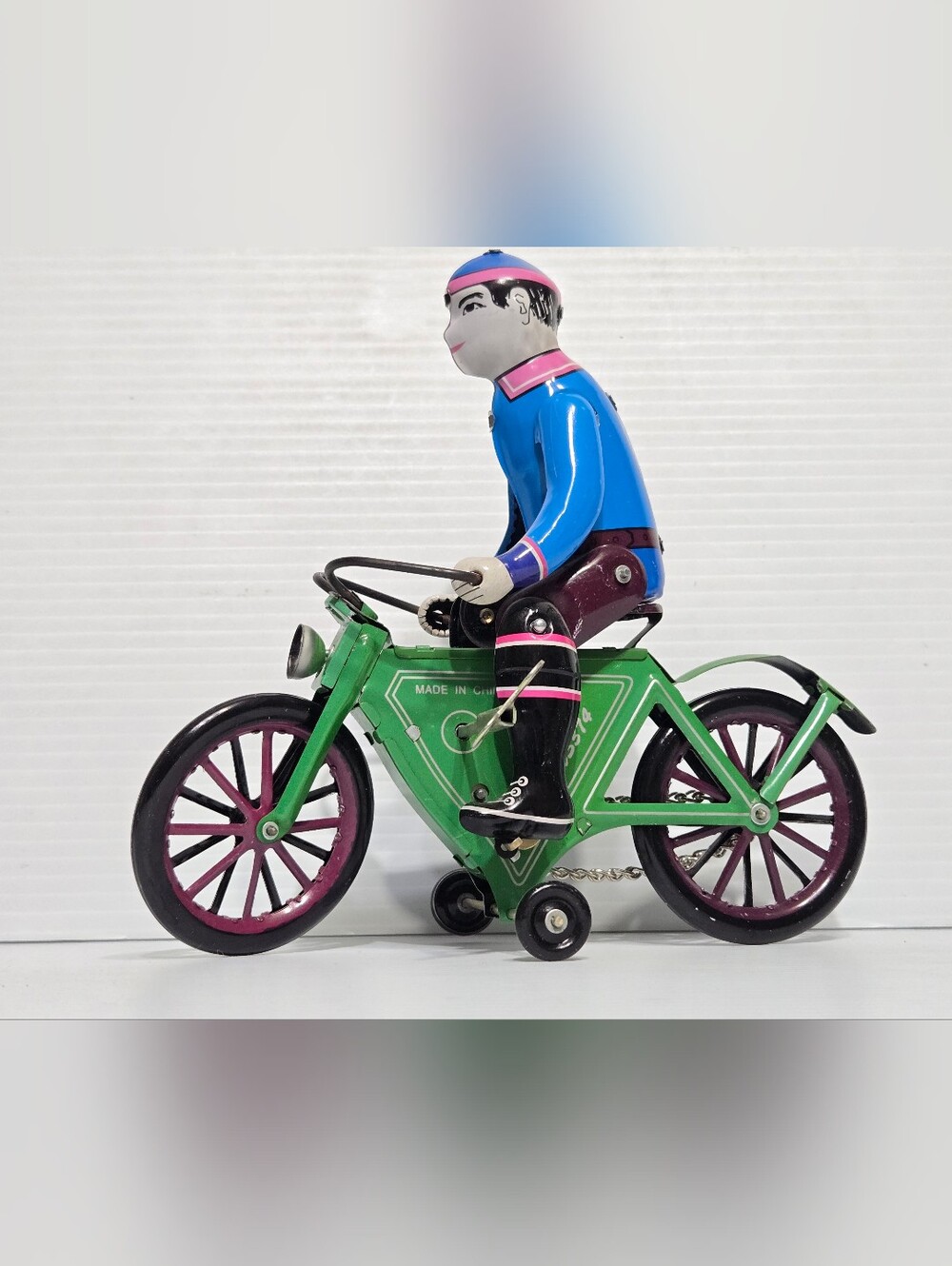 Tin Litho Man On Moto Vintage Reproduction
